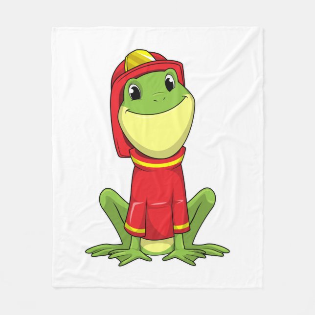 Frog as Firefighter with Helmet Fleece Blanket (Front)