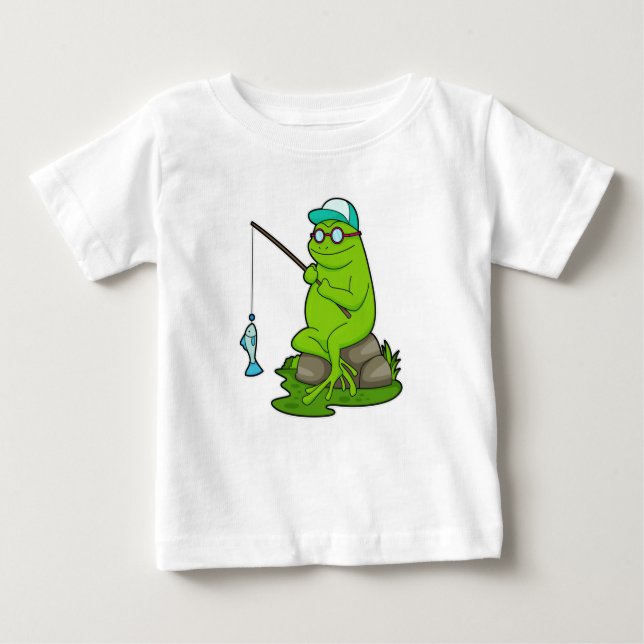 Frog as Fisher with Fishing rod & Fish Baby T-Shirt (Front)