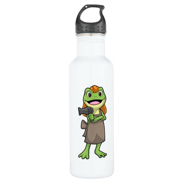 Frog as Hairdresser with Hairdryer 710 Ml Water Bottle (Front)