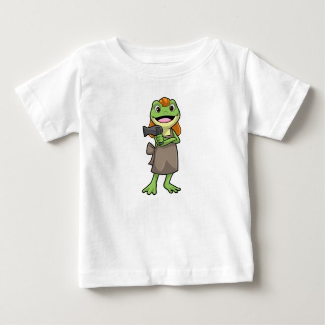 Frog as Hairdresser with Hairdryer Baby T-Shirt (Front)