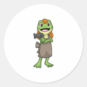 Frog as Hairdresser with Hairdryer Classic Round Sticker