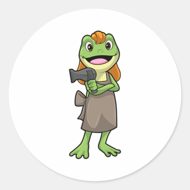 Frog as Hairdresser with Hairdryer Classic Round Sticker (Front)