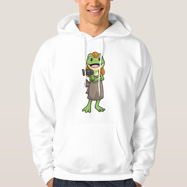 Frog as Hairdresser with Hairdryer Hoodie (Front)