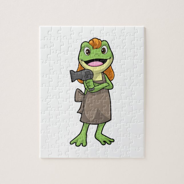 Frog as Hairdresser with Hairdryer Jigsaw Puzzle (Vertical)