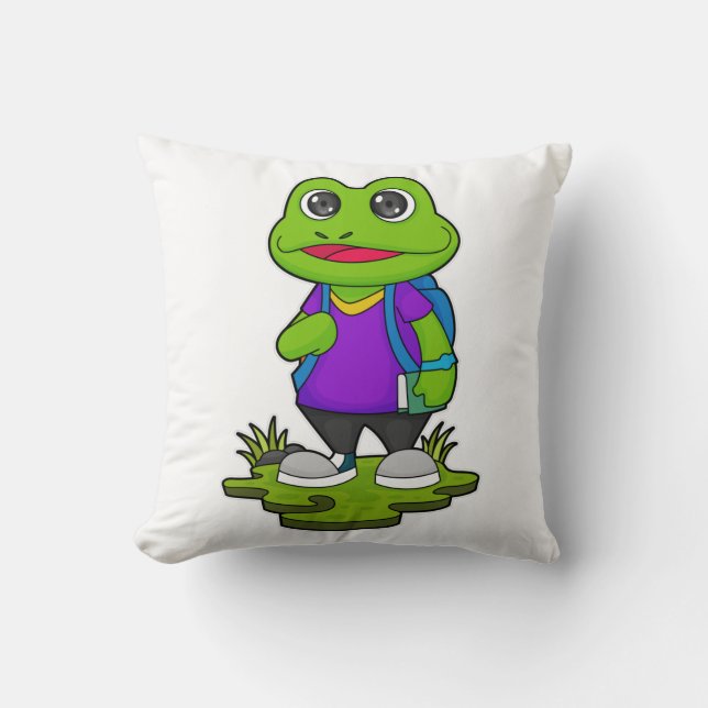 Frog as Hiker with Backpack Cushion (Front)