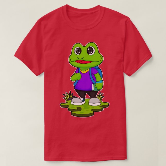Frog as Hiker with Backpack T-Shirt (Design Front)