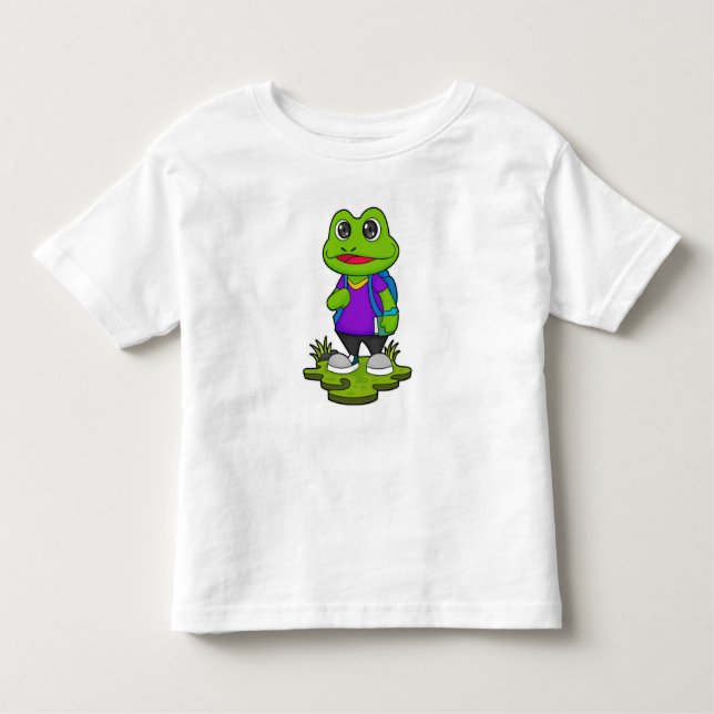 Frog as Hiker with Backpack Toddler T-Shirt (Front)