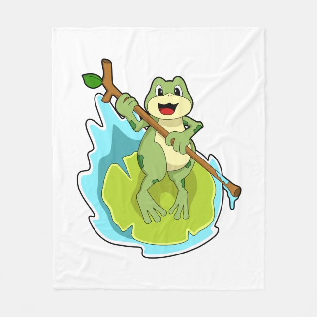 Frog as Hiker with Stick Fleece Blanket (Front)