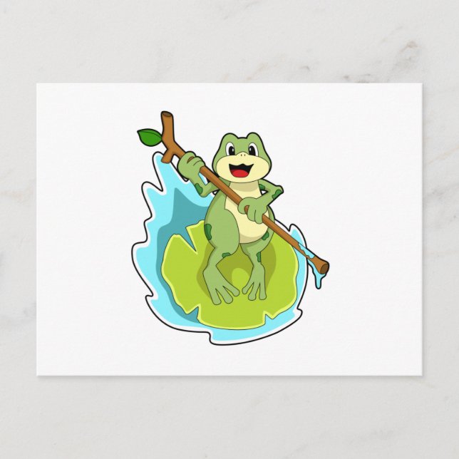 Frog as Hiker with Stick Postcard (Front)