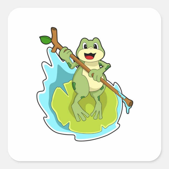 Frog as Hiker with Stick Square Sticker (Front)