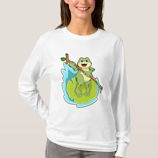Frog as Hiker with Stick T-Shirt (Front)