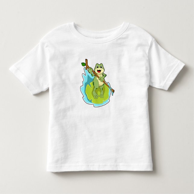 Frog as Hiker with Stick Toddler T-Shirt (Front)