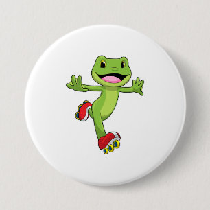 Frog as Inline skater with Roller skates 7.5 Cm Round Badge
