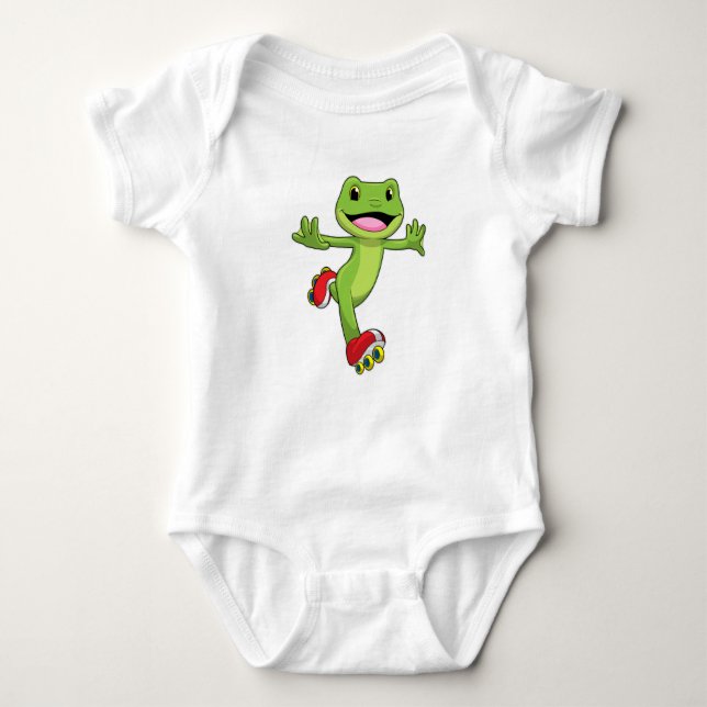 Frog as Inline skater with Roller skates Baby Bodysuit (Front)