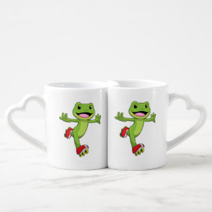 Frog as Inline skater with Roller skates Coffee Mug Set