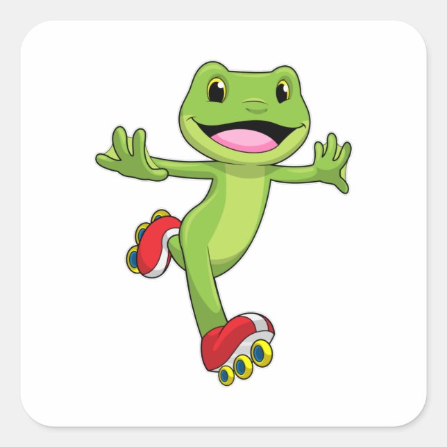 Frog as Inline skater with Roller skates Square Sticker (Front)