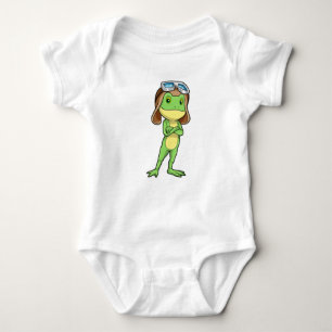 Frog as Pilot with Hat & Glasses Baby Bodysuit