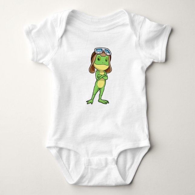 Frog as Pilot with Hat & Glasses Baby Bodysuit (Front)
