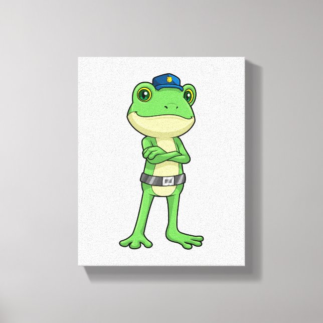 Frog as Police officer with Police hat Canvas Print (Front)