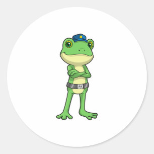 Frog as Police officer with Police hat Classic Round Sticker