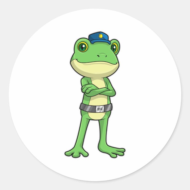 Frog as Police officer with Police hat Classic Round Sticker (Front)