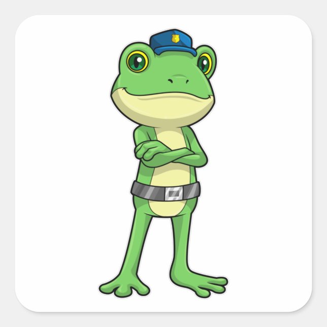 Frog as Police officer with Police hat Square Sticker (Front)