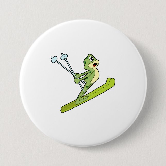Frog as Ski jumper with Ski.PNG 7.5 Cm Round Badge (Front)
