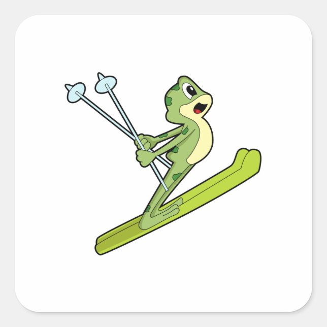 Frog as Ski jumper with Ski.PNG Square Sticker (Front)