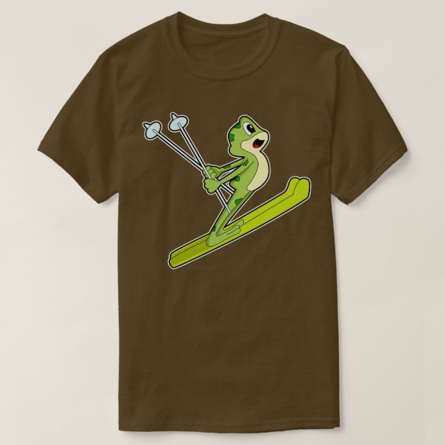 Frog As Ski Jumper With Ski  T-Shirt (Design Front)