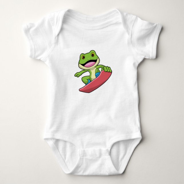 Frog as Snowboarder with Snowboard Baby Bodysuit (Front)
