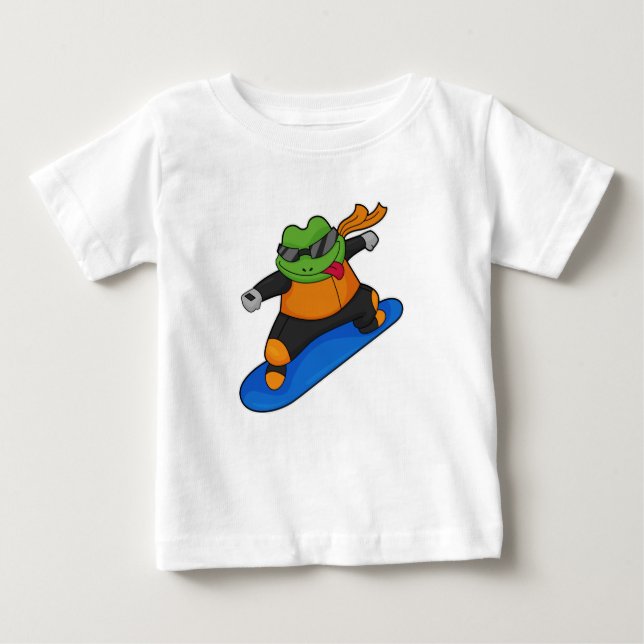 Frog as Snowobarder with Snowboard Baby T-Shirt (Front)