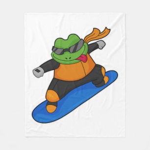 Frog as Snowobarder with Snowboard Fleece Blanket