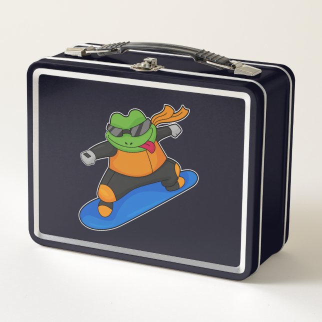 Frog as Snowobarder with Snowboard Metal Lunch Box (Front)