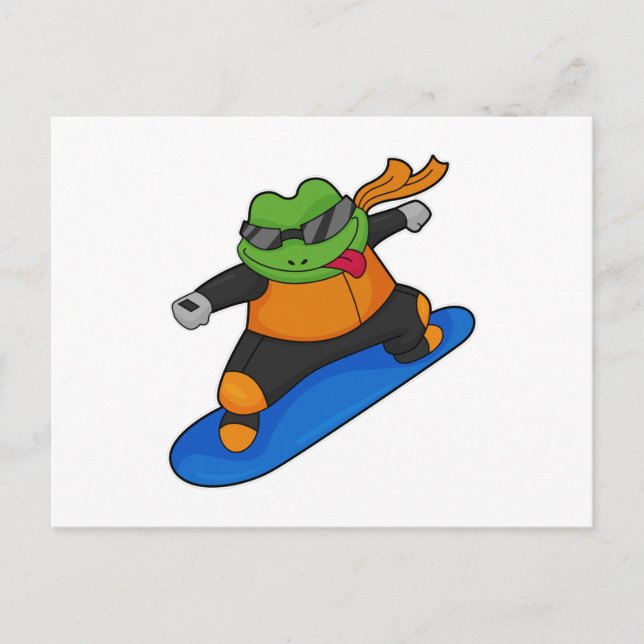 Frog as Snowobarder with Snowboard Postcard (Front)