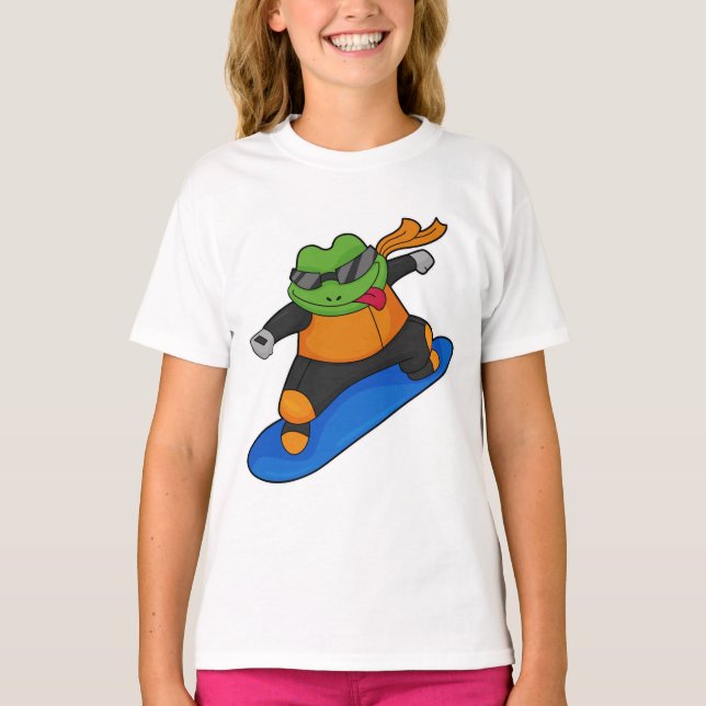 Frog as Snowobarder with Snowboard T-Shirt (Front)