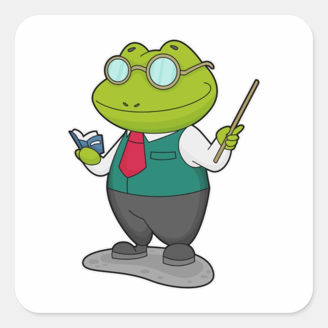 Frog as Teacher with Book Square Sticker (Front)