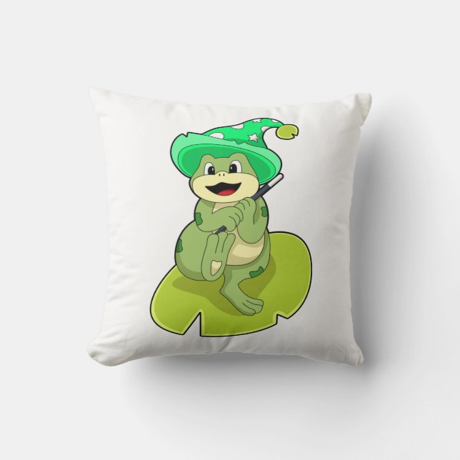 Frog as Wizard with Magic wand Cushion (Front)