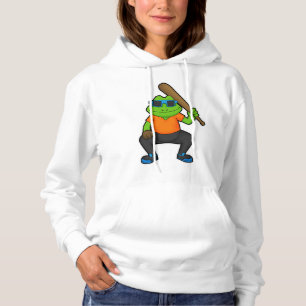Frog at Baseball with Baseball bat & Sunglasses Hoodie