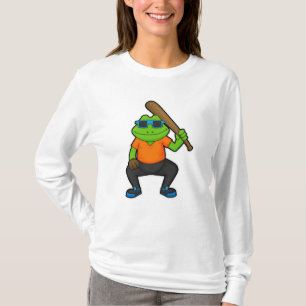 Frog at Baseball with Baseball bat & Sunglasses T-Shirt