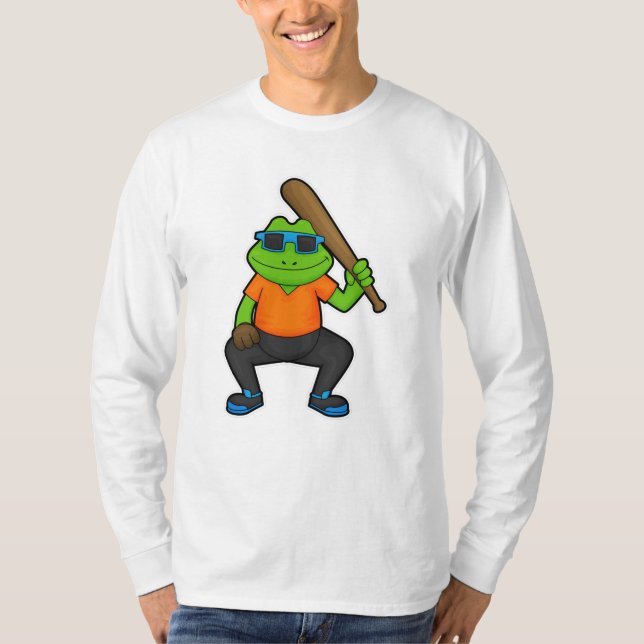 Frog at Baseball with Baseball bat & Sunglasses T-Shirt (Front)
