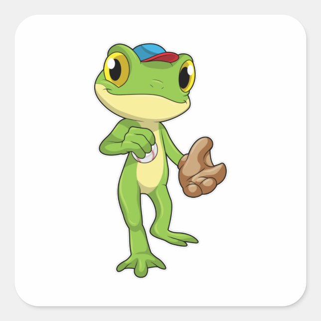 Frog at Baseball with Baseball glove Square Sticker (Front)