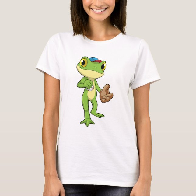 Frog at Baseball with Baseball glove T-Shirt (Front)