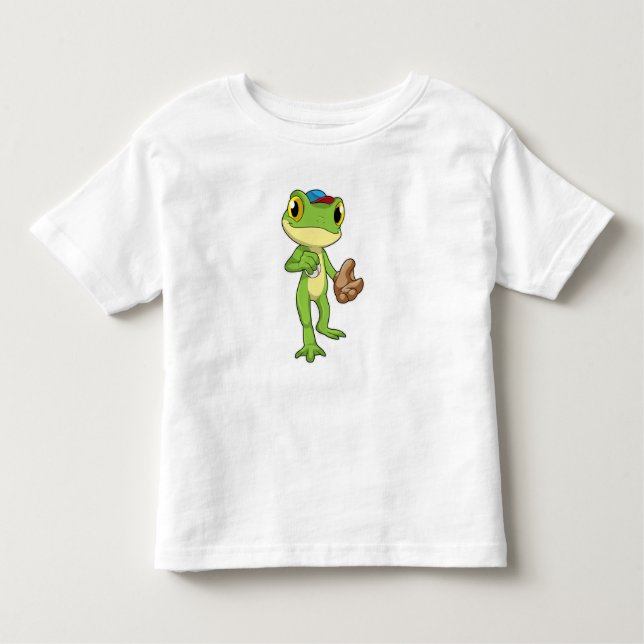 Frog at Baseball with Baseball glove Toddler T-Shirt (Front)
