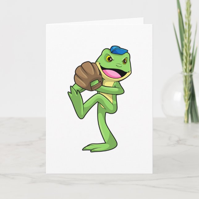 Frog at Baseball with Gloves Card (Front)