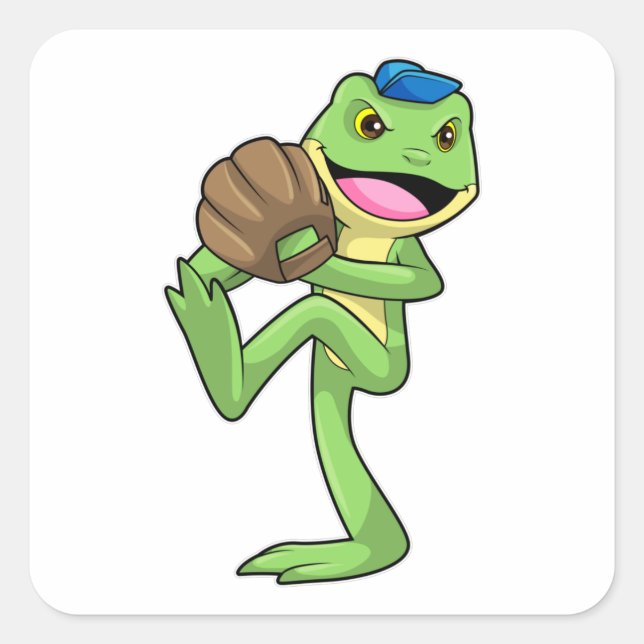 Frog at Baseball with Gloves Square Sticker (Front)