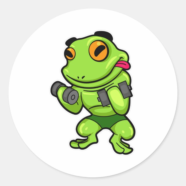 Frog at Biceps training with Dumbbells Classic Round Sticker (Front)