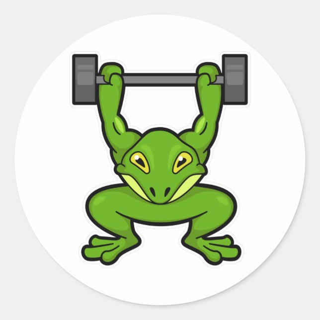 Frog at Bodybuilding with Barbell Classic Round Sticker (Front)