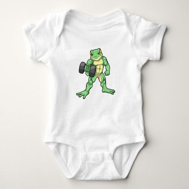 Frog at Bodybuilding with Dumbbell Baby Bodysuit (Front)