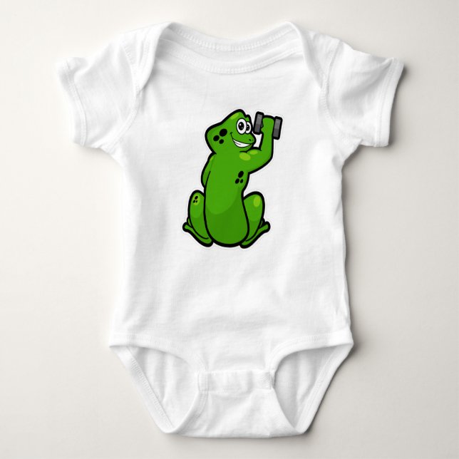 Frog at Bodybuilding with Dumbbell Baby Bodysuit (Front)
