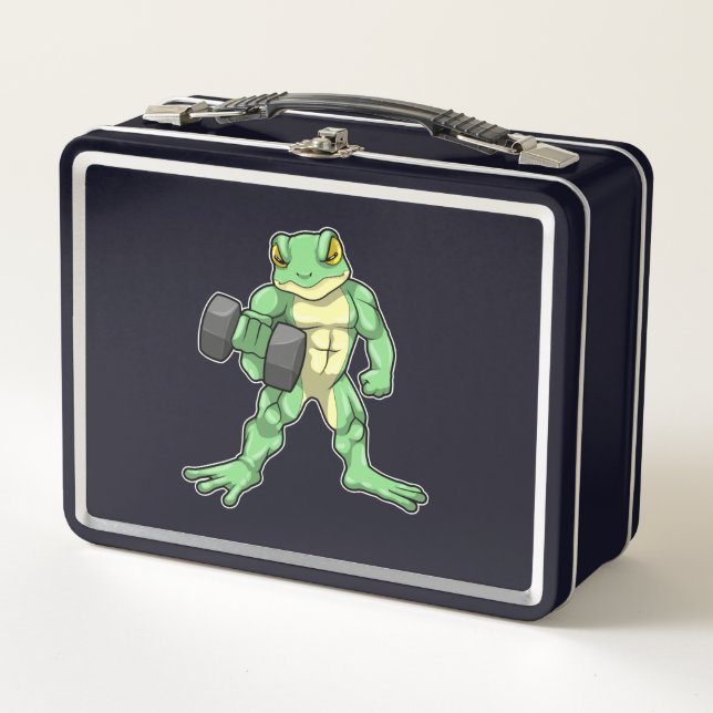 Frog at Bodybuilding with Dumbbell Metal Lunch Box (Front)